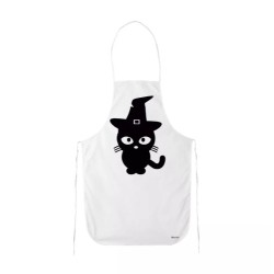 grembiule cucina bianco con disegno gatto nero halloween regalo