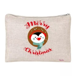 pochette donna porta oggetti scritta merry christmas pinguino regalo buon natale