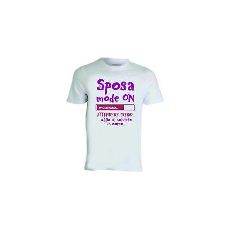 t-shirt bianca donna scritta sposa mode on addio nubilato in corso party