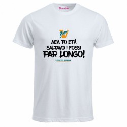 t-shirt bianca uomo scritta veneto radio aea to età saltavo i fossi par longo