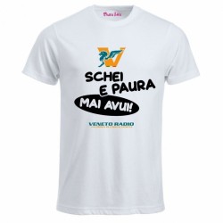 t-shirt bianca uomo scritta veneto radio schei e paura mai avui