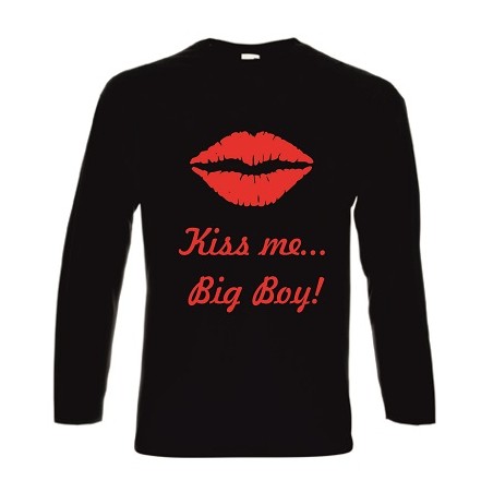 t-shirt cotone manica lunga con scritta kiss me big boy