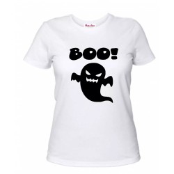 t-shirt maglia bianca donna con disegno fantasma boo halloween idea regalo