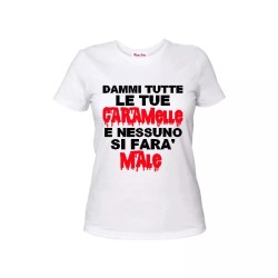 t-shirt maglia bianca donna scritta datemi tutte le caramelle .. halloween