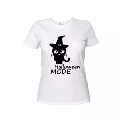 t-shirt maglia bianca donna scritta halloween disegno gatto nero idea regalo