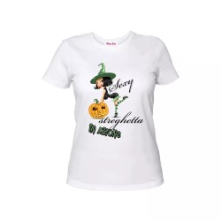 t-shirt maglia bianca donna scritta sexy streghetta in azione halloween regalo