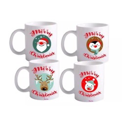 4 tazze 8x10 ceramica scritta merry christmas regalo idea festa buon natale