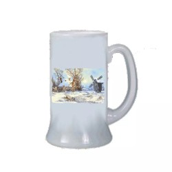 Boccale birra bicchiere con disegno paesaggio neve regalo natale uomo donna