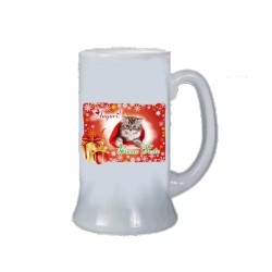 Boccale birra bicchiere con scritta buone feste auguri gatto regalo natale