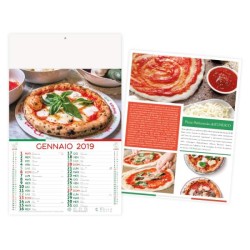 Calendario pizza mensile 12 fogli con testata termosaldata, festività internazionali e retro stampato prezzo cad 0,99 minimo pe