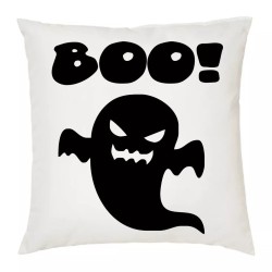 cuscino 40 x 40 con disegno fantasma e scritta boo happy halloween idea regalo