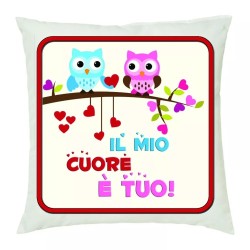 cuscino 40 x 40 con scritta il mio cuore e tuo gufo gufi idea regalo amore cuori