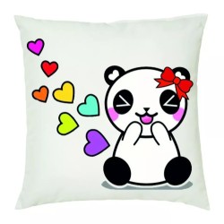 cuscino 40 x 40 disegno panda con fiocco rosso cuori colorati idea regalo amore